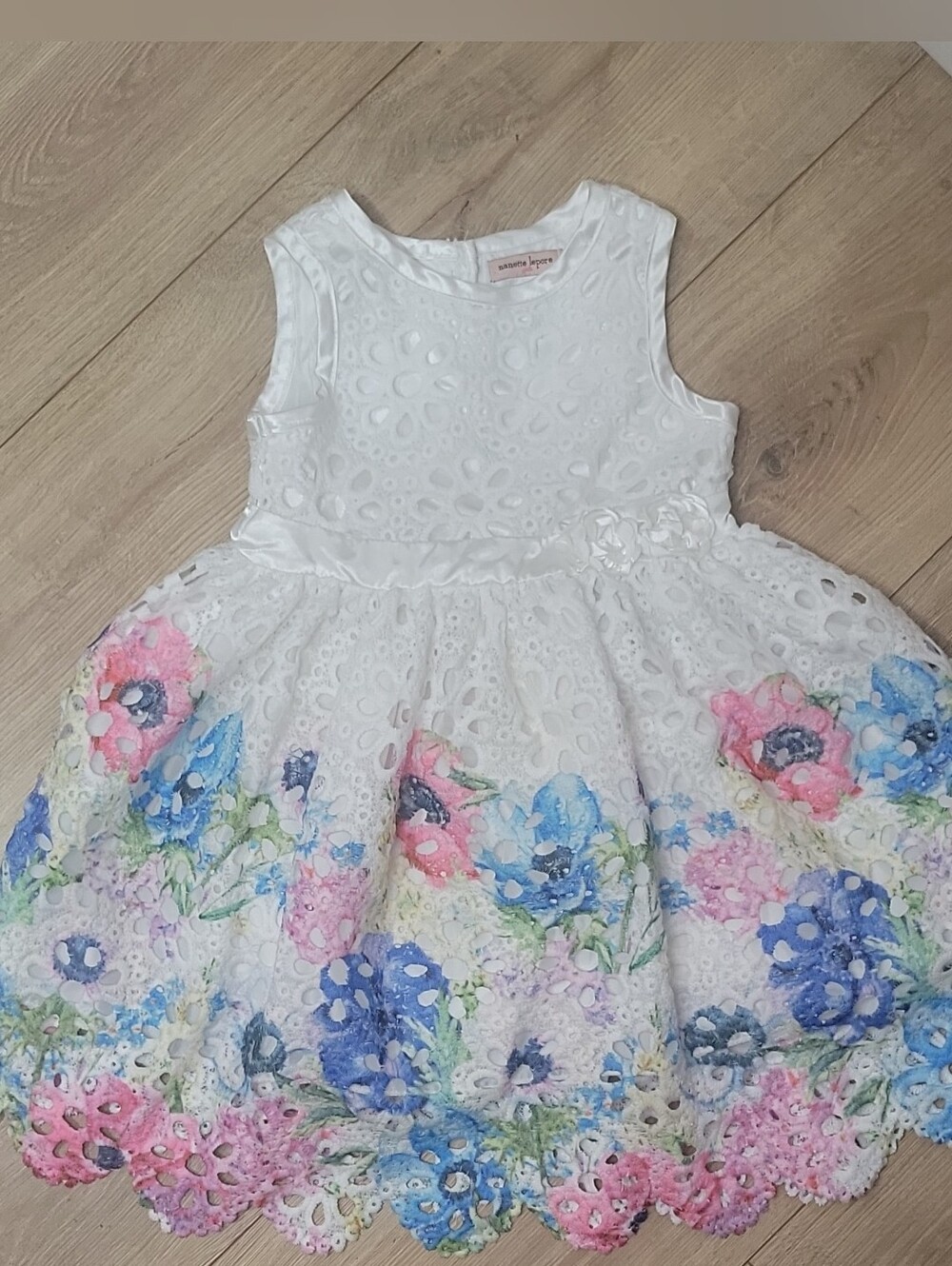 Nanette Lepore Girls 24M White Eyelet Floral Easter Party Dress Cottagecore
